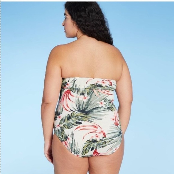 KONA SOL Pique Bandeau High Coverage Tropical Palm One-Piece Swimsuit - Picture 6 of 14